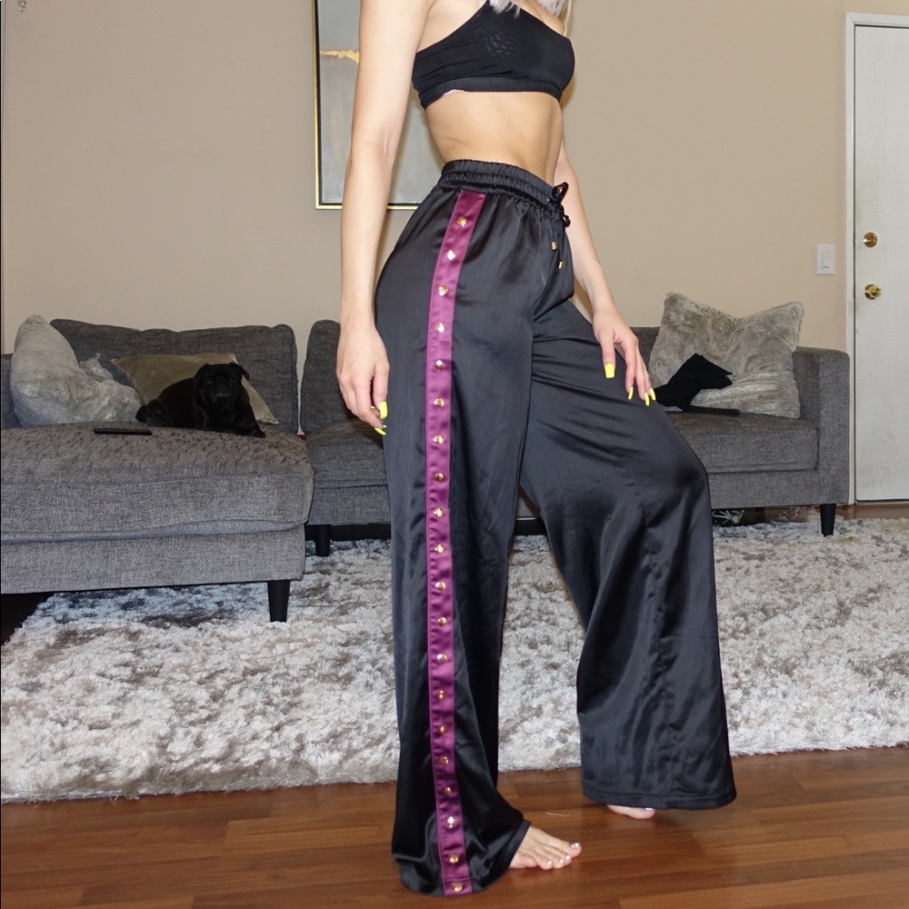 Black Silky Wide Leg Luxe Joggers